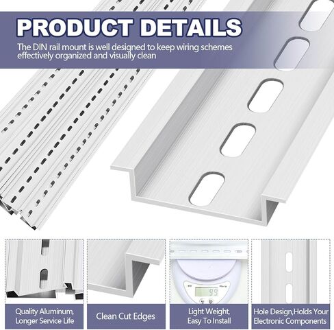 Din السكك الحديدية جبل السكك الحديدية المعدنية عالية مشقوق مقذوف لمكونات الأجهزة تصاعد التبديل تثبيت مرحل الحالة الصلبة الثابتة (10 قطع، فضي، 39 × 1.38 × 0.3 بوصة) in Kuwait