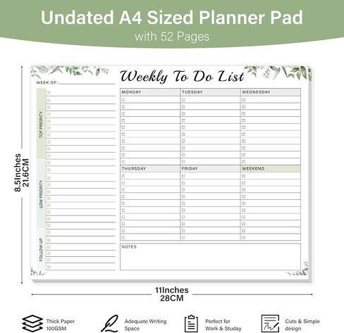 Weekly To Do List Notepad with 52 Undated Sheets（8.5"×11"）- Weekly Desk Planner Pad with Spiral Binding for Women & Man, Office, School and Home Personal Organizer in Saudi Arabia