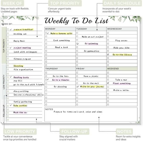 Weekly To Do List Notepad with 52 Undated Sheets（8.5"×11"）- Weekly Desk Planner Pad with Spiral Binding for Women & Man, Office, School and Home Personal Organizer in Saudi Arabia