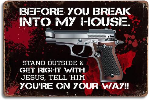 Retro Gun Sign with Bold No Trespassing Message, Home Protection Warning 12x8 Inch Keep Out Warning, Vintage Private Property Signage for Security, Bar, Home Decor, and Outdoor Use in Kuwait