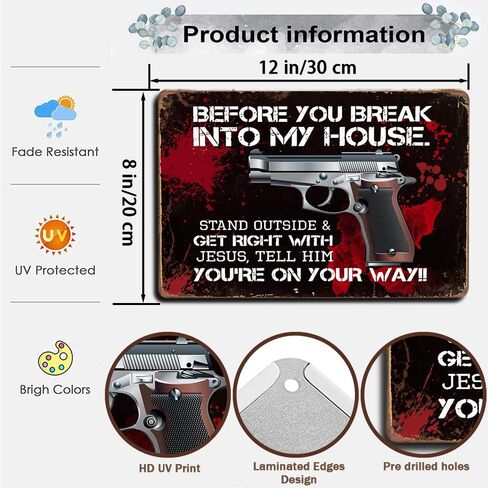 Retro Gun Sign with Bold No Trespassing Message, Home Protection Warning 12x8 Inch Keep Out Warning, Vintage Private Property Signage for Security, Bar, Home Decor, and Outdoor Use in Kuwait