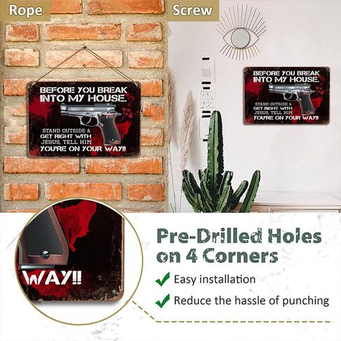 Retro Gun Sign with Bold No Trespassing Message, Home Protection Warning 12x8 Inch Keep Out Warning, Vintage Private Property Signage for Security, Bar, Home Decor, and Outdoor Use in Kuwait