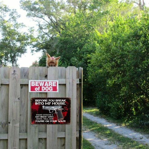 Retro Gun Sign with Bold No Trespassing Message, Home Protection Warning 12x8 Inch Keep Out Warning, Vintage Private Property Signage for Security, Bar, Home Decor, and Outdoor Use in Kuwait