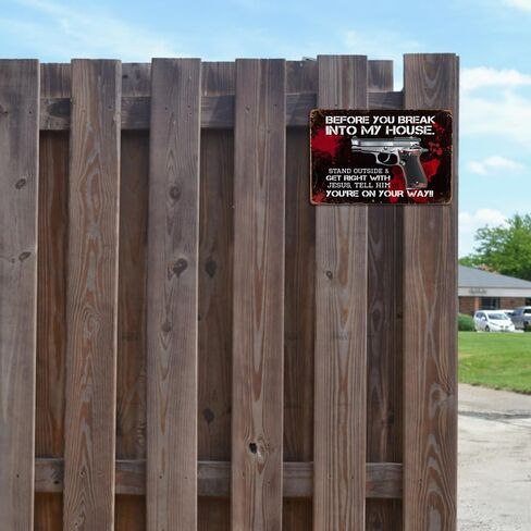 Retro Gun Sign with Bold No Trespassing Message, Home Protection Warning 12x8 Inch Keep Out Warning, Vintage Private Property Signage for Security, Bar, Home Decor, and Outdoor Use in Kuwait