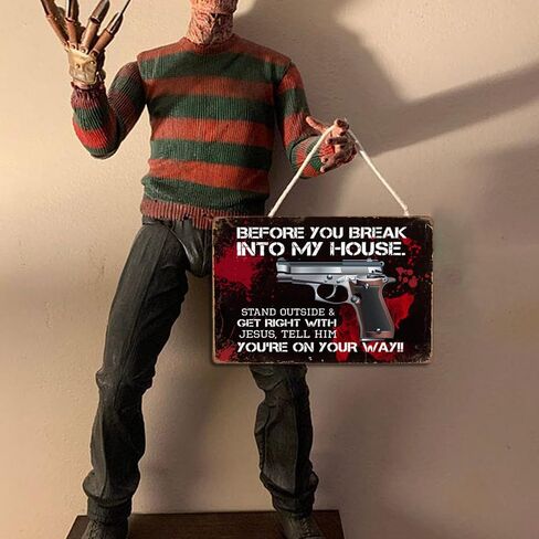 Retro Gun Sign with Bold No Trespassing Message, Home Protection Warning 12x8 Inch Keep Out Warning, Vintage Private Property Signage for Security, Bar, Home Decor, and Outdoor Use in Kuwait