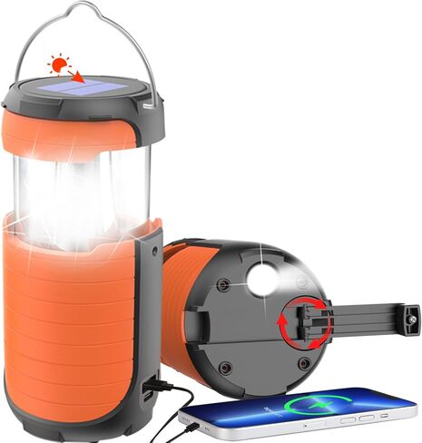 Solar Camping Lantern, 5000mAh Rechargeable Battery Operated Collapsible LED Hurricane Tent Lanterns, Hand Crank/USB-C Powered, Waterproof Emergency Survival Light, Power Outage & Outdoor in Kuwait