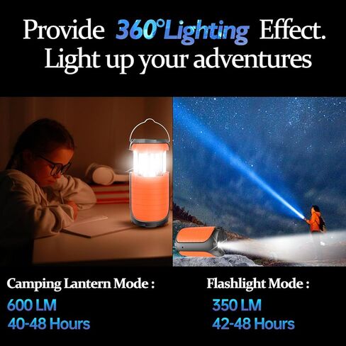 Solar Camping Lantern, 5000mAh Rechargeable Battery Operated Collapsible LED Hurricane Tent Lanterns, Hand Crank/USB-C Powered, Waterproof Emergency Survival Light, Power Outage & Outdoor in Kuwait
