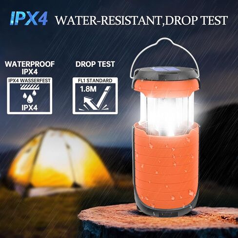 Solar Camping Lantern, 5000mAh Rechargeable Battery Operated Collapsible LED Hurricane Tent Lanterns, Hand Crank/USB-C Powered, Waterproof Emergency Survival Light, Power Outage & Outdoor in Kuwait
