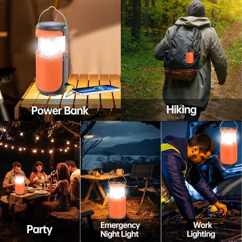 Solar Camping Lantern, 5000mAh Rechargeable Battery Operated Collapsible LED Hurricane Tent Lanterns, Hand Crank/USB-C Powered, Waterproof Emergency Survival Light, Power Outage & Outdoor in Kuwait