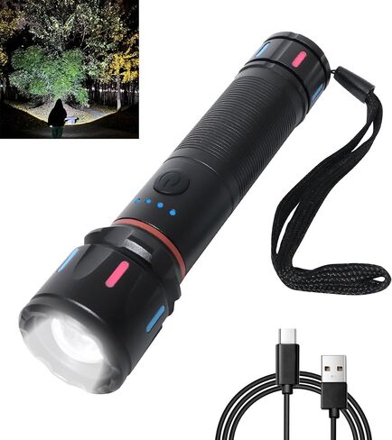 LED Flashlights with Zoomable, Rechargeable Tactical Flashlight for Emergencies, 990000 High Lumens Portable Pocket Powerful Handheld Flashlights for Camping, Hiking, Home Use in Saudi Arabia