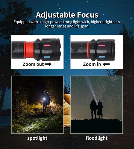 LED Flashlights with Zoomable, Rechargeable Tactical Flashlight for Emergencies, 990000 High Lumens Portable Pocket Powerful Handheld Flashlights for Camping, Hiking, Home Use in Saudi Arabia