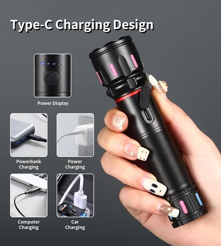 LED Flashlights with Zoomable, Rechargeable Tactical Flashlight for Emergencies, 990000 High Lumens Portable Pocket Powerful Handheld Flashlights for Camping, Hiking, Home Use in Saudi Arabia