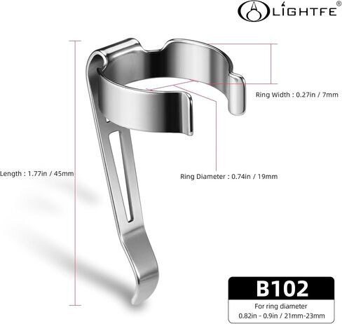 LIGHTFE B101 Flashlight Clip is Suitable for flashlights with a Diameter of 19.5-21mm and a Slot Width of 3.8-4.2mm. Stainless Steel Pen Clip, can be Used as a hat Clip, Pocket Clip, or Bag Clip in Saudi Arabia