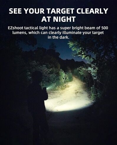 مصباح مسدس EZshoot 500 لومن قابل لإعادة الشحن، مصباح يدوي مسدس مدمج مع وضع ستروب لقضبان Picatinny وGL، ضوء مسدس صغير للدفاع عن المنزل والصيد in Kuwait