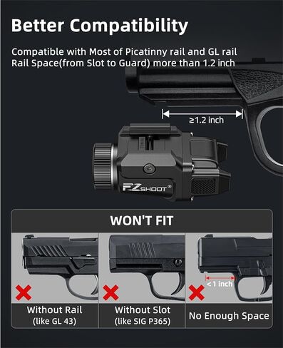 مصباح مسدس EZshoot 500 لومن قابل لإعادة الشحن، مصباح يدوي مسدس مدمج مع وضع ستروب لقضبان Picatinny وGL، ضوء مسدس صغير للدفاع عن المنزل والصيد in Kuwait
