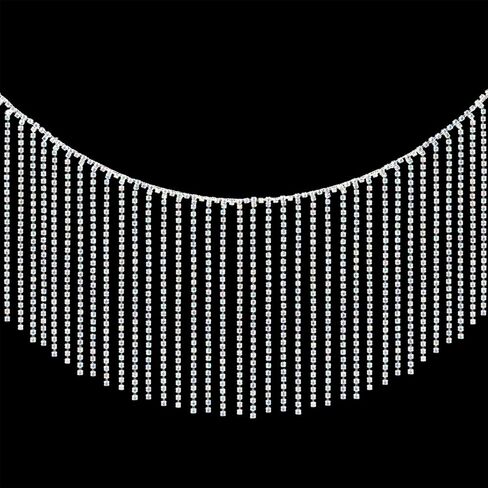 حجر الراين هامش تقليم حجر الراين الخياطة مطرز هامش الشريط شرابة سلسلة لإكسسوارات الملابس والديكور الحرفي DIY (1.0 ياردة، فضي) in Kuwait