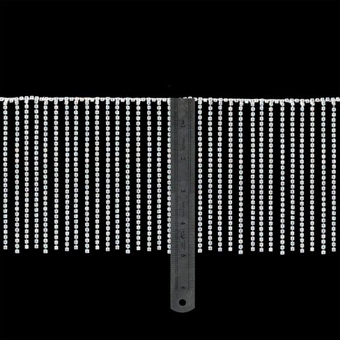 حجر الراين هامش تقليم حجر الراين الخياطة مطرز هامش الشريط شرابة سلسلة لإكسسوارات الملابس والديكور الحرفي DIY (1.0 ياردة، فضي) in Kuwait