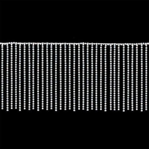 حجر الراين هامش تقليم حجر الراين الخياطة مطرز هامش الشريط شرابة سلسلة لإكسسوارات الملابس والديكور الحرفي DIY (1.0 ياردة، فضي) in Kuwait