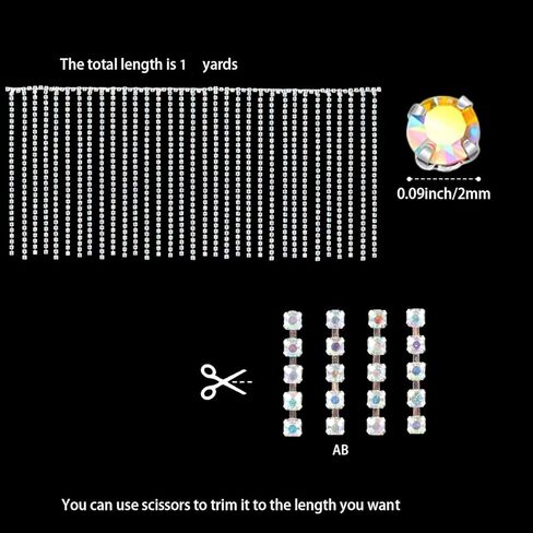 حجر الراين هامش تقليم حجر الراين الخياطة مطرز هامش الشريط شرابة سلسلة لإكسسوارات الملابس والديكور الحرفي DIY (1.0 ياردة، فضي) in Kuwait