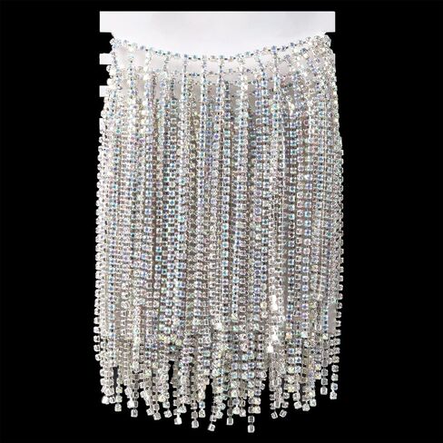 حجر الراين هامش تقليم حجر الراين الخياطة مطرز هامش الشريط شرابة سلسلة لإكسسوارات الملابس والديكور الحرفي DIY (1.0 ياردة، فضي) in Kuwait