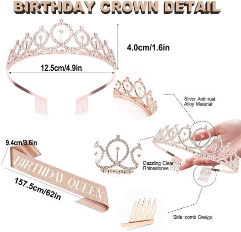 Happy Birthday Party Decorations Kids Girls Birthday Crown Rhinestone Bridal Tiara and Birthday Queen Sash,Happy Birthday Banner Rose Golden Balloons Set Birthday Gifts for Wommen Her-21Pieces in Saudi Arabia