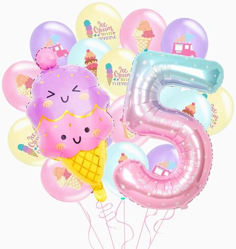 Ice Cream 5th Birthday Decorations for Kids, 14 PCS Cute Balloons, 40 IN Number 5 Balloon, Happy Birthday Decoration, Ice-Cream Printed Balloons, Party Decoration Supplies in Saudi Arabia
