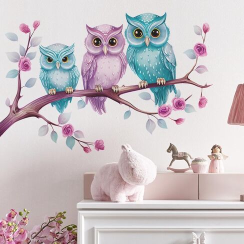 Cute Owl Wall Decals Cartoon Owl on Tree Branch Wall Stickers Peel & Stick Animal Wall Decor Stickers for Boys Girls Bedroom Playroom Baby Nursery in Saudi Arabia