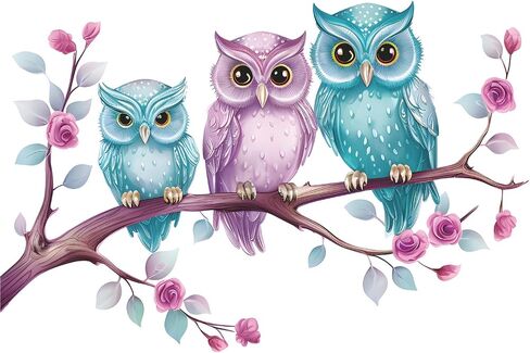 Cute Owl Wall Decals Cartoon Owl on Tree Branch Wall Stickers Peel & Stick Animal Wall Decor Stickers for Boys Girls Bedroom Playroom Baby Nursery in Saudi Arabia