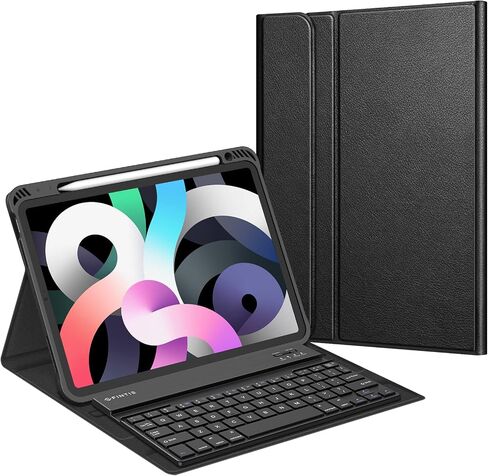 حافظة لوحة المفاتيح Fintie لجهاز iPad Air الجيل الخامس (2022) / iPad Air الجيل الرابع (2020) 10.9 بوصة - غطاء خلفي ناعم من مادة TPU مع حامل قلم رصاص ولوحة مفاتيح بلوتوث لاسلكية قابلة للفصل مغناطيسيًا، أسود in Kuwait