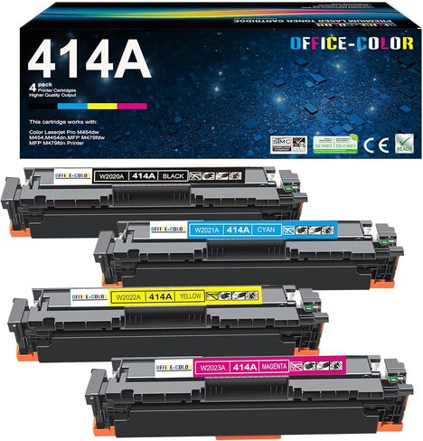 خراطيش حبر 414A مكونة من 4 قطع بديلة لحبر الطابعة HP Color Laserjet Pro MFP M479fdw MFP M479fdn، Enterprise MFP M454dw M454dn M480f M479 M454 (أسود، سماوي، أرجواني، أصفر) in Kuwait