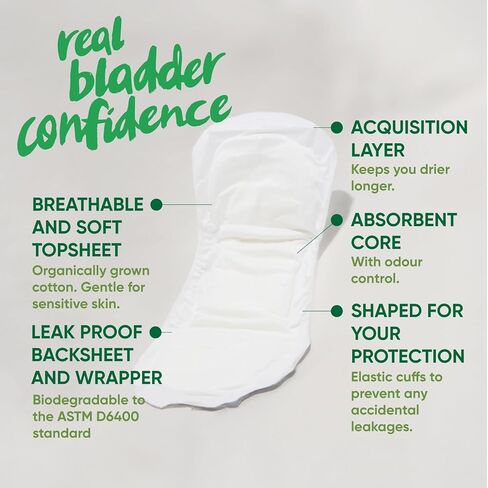 Oi | Organic Initiative Incontinence Liner for Women, Certified Organic Cotton Topsheet, Very Light Bladder Leakage, Breathable and Hypoallergenic. Very Light (180mm) 60 Liners in Kuwait