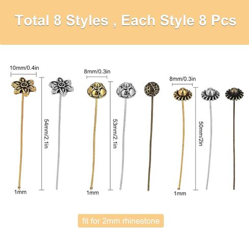 SUNNYCLUE 1 Box 64Pcs 8 Styles 50-54mm Flower Head Pins Antique Tibetan Style Beads Ball Head Pins Brass Jewellery Needles findings for Women Beginners DIY Earring Making Crafts in Saudi Arabia
