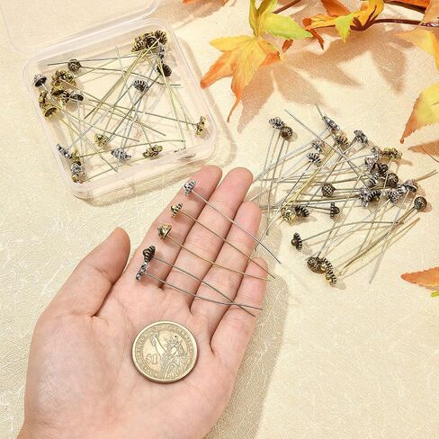 SUNNYCLUE 1 Box 64Pcs 8 Styles 50-54mm Flower Head Pins Antique Tibetan Style Beads Ball Head Pins Brass Jewellery Needles findings for Women Beginners DIY Earring Making Crafts in Saudi Arabia