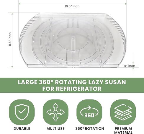 سوزان كسلان دوارة 360 درجة للثلاجة| منظم الثلاجة المستطيل | الخزانة، والمخزن، ومنظمات الثلاجة والتخزين | حل تنظيم الثلاجة دون عناء (16.5 × 11 بوصة) in Kuwait