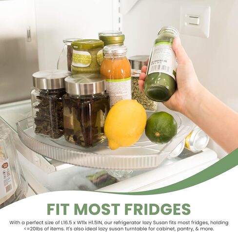 سوزان كسلان دوارة 360 درجة للثلاجة| منظم الثلاجة المستطيل | الخزانة، والمخزن، ومنظمات الثلاجة والتخزين | حل تنظيم الثلاجة دون عناء (16.5 × 11 بوصة) in Kuwait