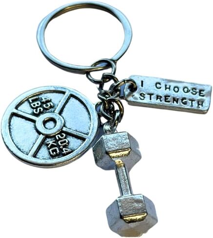 Dumbbell & 45 Lbs Weightlifting Plate Silver Keychain & Motivational Tag in Saudi Arabia