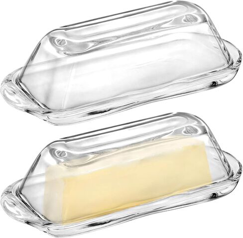 Okllen 2 Pack Glass Butter Dish with Lid, Large Butter Container Classic Butter Holder with Cover, Butter Keeper Saver, BPA Free, Dishwasher Safe, Clear in Saudi Arabia