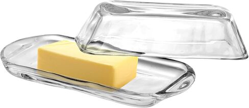 Okllen 2 Pack Glass Butter Dish with Lid, Large Butter Container Classic Butter Holder with Cover, Butter Keeper Saver, BPA Free, Dishwasher Safe, Clear in Saudi Arabia
