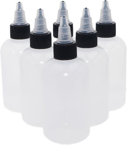 Hobbyland Squeeze Bottles, LDPE Plastic Bottles, Natural Boston Round Bottles, Black and Natural Twist Caps (4oz, 20/410 Neck, 6 Bottles) in Saudi Arabia