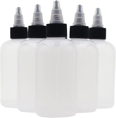Hobbyland Squeeze Bottles, LDPE Plastic Bottles, Natural Boston Round Bottles, Black and Natural Twist Caps (4oz, 20/410 Neck, 6 Bottles) in Saudi Arabia