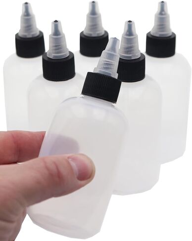 Hobbyland Squeeze Bottles, LDPE Plastic Bottles, Natural Boston Round Bottles, Black and Natural Twist Caps (4oz, 20/410 Neck, 6 Bottles) in Saudi Arabia