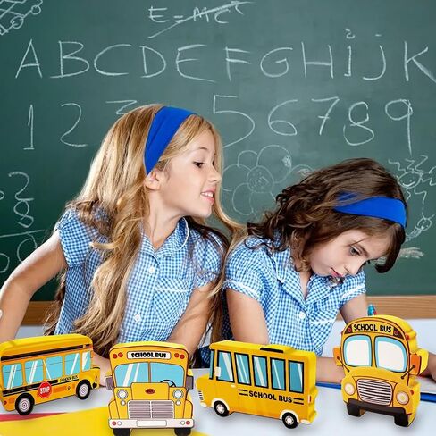 4 Pieces Back to School Decorations Wooden Tiered Tray Decor First Day of School Decor Double-side School Bus Style Welcome to School Wood Table Centerpieces Back to School Gifts for Students in Saudi Arabia