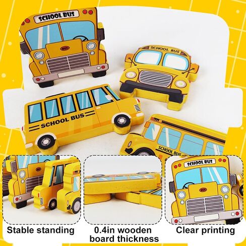 4 Pieces Back to School Decorations Wooden Tiered Tray Decor First Day of School Decor Double-side School Bus Style Welcome to School Wood Table Centerpieces Back to School Gifts for Students in Saudi Arabia