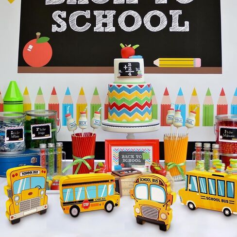 4 Pieces Back to School Decorations Wooden Tiered Tray Decor First Day of School Decor Double-side School Bus Style Welcome to School Wood Table Centerpieces Back to School Gifts for Students in Saudi Arabia