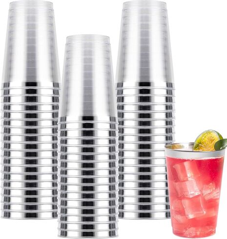 Goodluck 50PCS 10oz Plastic Cups for Party, Disposable Silver Plastic Cups, Plastic Cocktail Glasses for Wedding Thanksgiving, Christmas, and Parties in Saudi Arabia