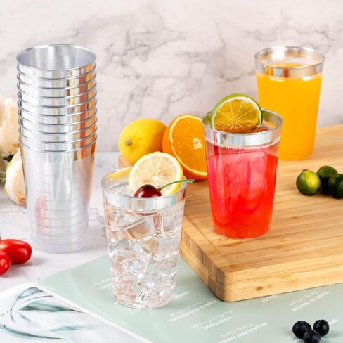Goodluck 50PCS 10oz Plastic Cups for Party, Disposable Silver Plastic Cups, Plastic Cocktail Glasses for Wedding Thanksgiving, Christmas, and Parties in Saudi Arabia