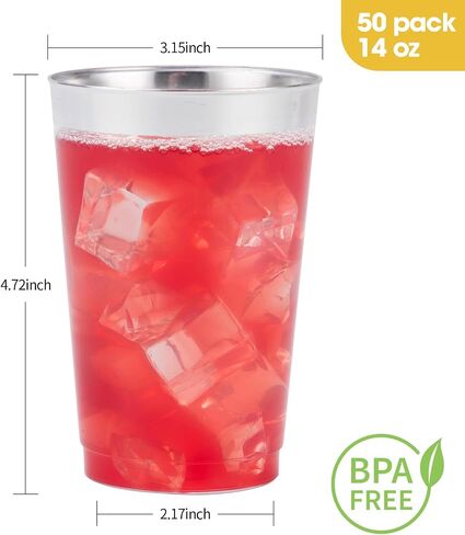 Goodluck 50PCS 10oz Plastic Cups for Party, Disposable Silver Plastic Cups, Plastic Cocktail Glasses for Wedding Thanksgiving, Christmas, and Parties in Saudi Arabia