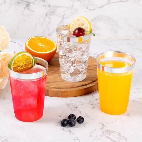 Goodluck 50PCS 10oz Plastic Cups for Party, Disposable Silver Plastic Cups, Plastic Cocktail Glasses for Wedding Thanksgiving, Christmas, and Parties in Saudi Arabia