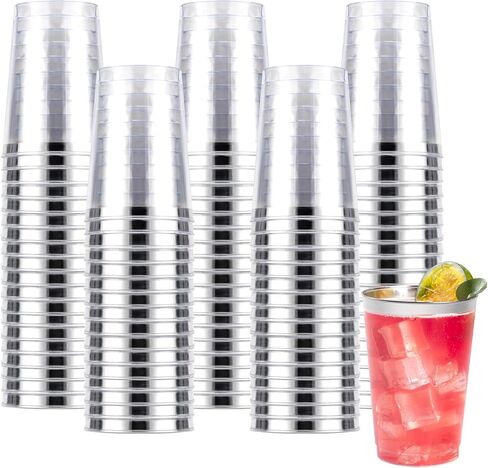 Goodluck 50PCS 10oz Plastic Cups for Party, Disposable Silver Plastic Cups, Plastic Cocktail Glasses for Wedding Thanksgiving, Christmas, and Parties in Saudi Arabia