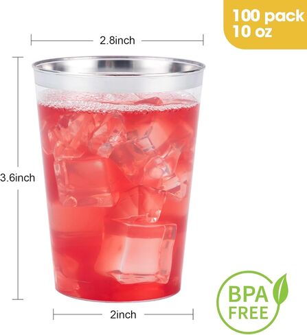 Goodluck 50PCS 10oz Plastic Cups for Party, Disposable Silver Plastic Cups, Plastic Cocktail Glasses for Wedding Thanksgiving, Christmas, and Parties in Saudi Arabia